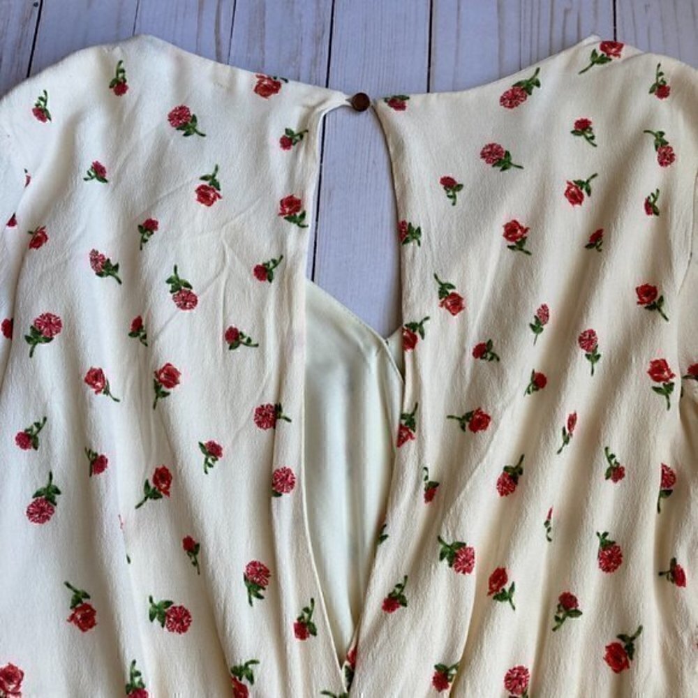 Molly Green Rose Print Floral Ruffle Cream 3/4 Sleeve Romper Sz L - Picture 9 of 9